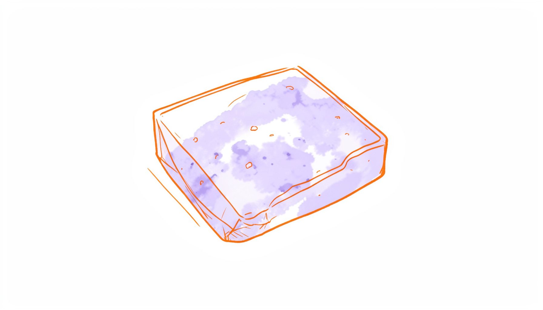 A chocolate bar with a soft purple-blue marbled surface, evoking blueberry muffin tones.