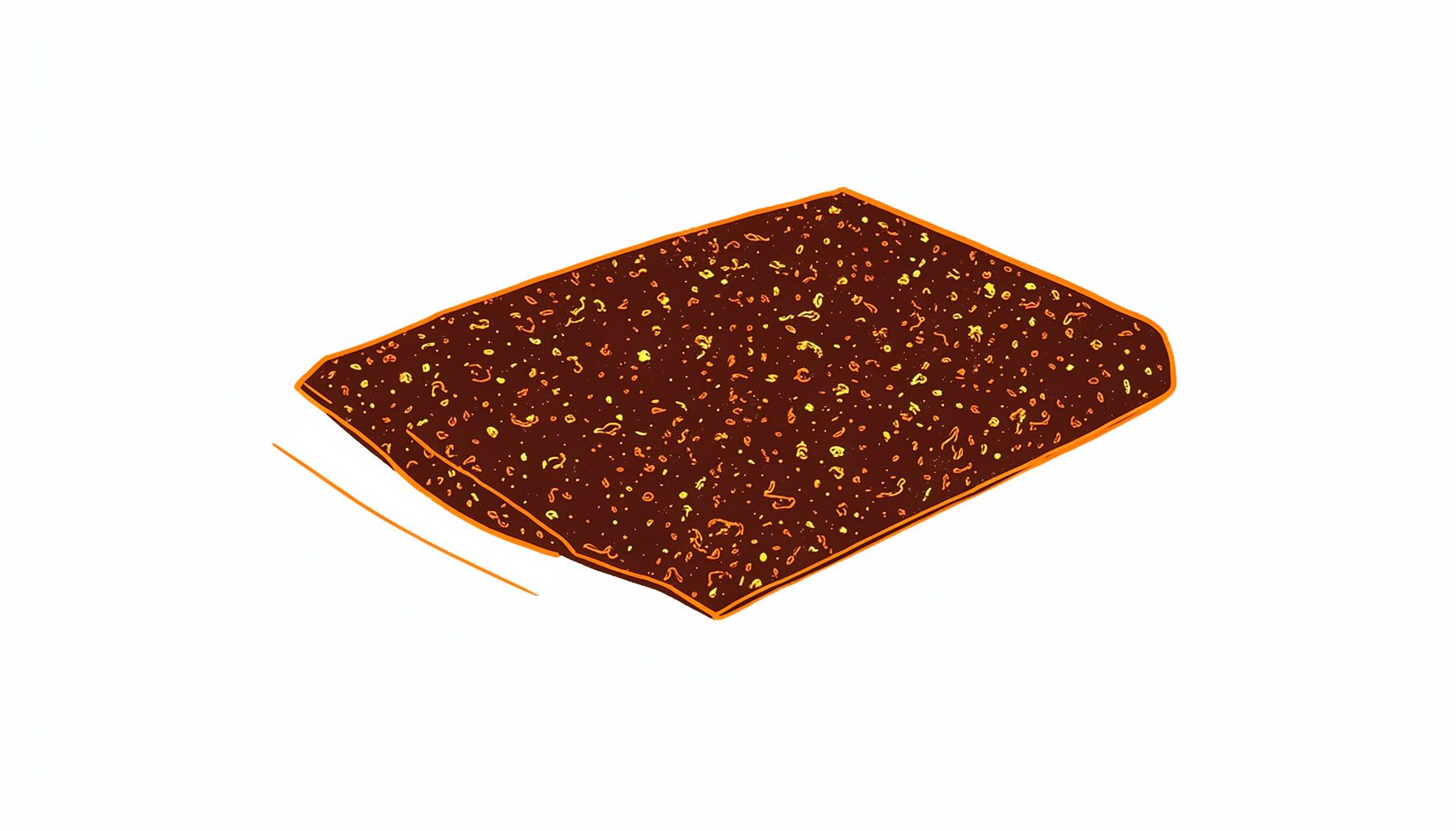 A chocolate bar with a textured, crunchy-looking surface in deep brown with golden flecks.