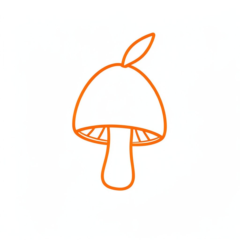 Simple line icon of a tropical fruit with subtle mushroom stem, orange outline on white